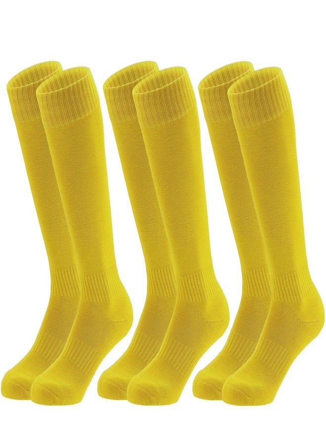 Regilt 3 Pairs Kids Youth Baseball Socks Cushioned Soccer Football Softball Socks for Boys Girls (US, Alpha, Large, Regular, Regular, Yellow) - Image 1